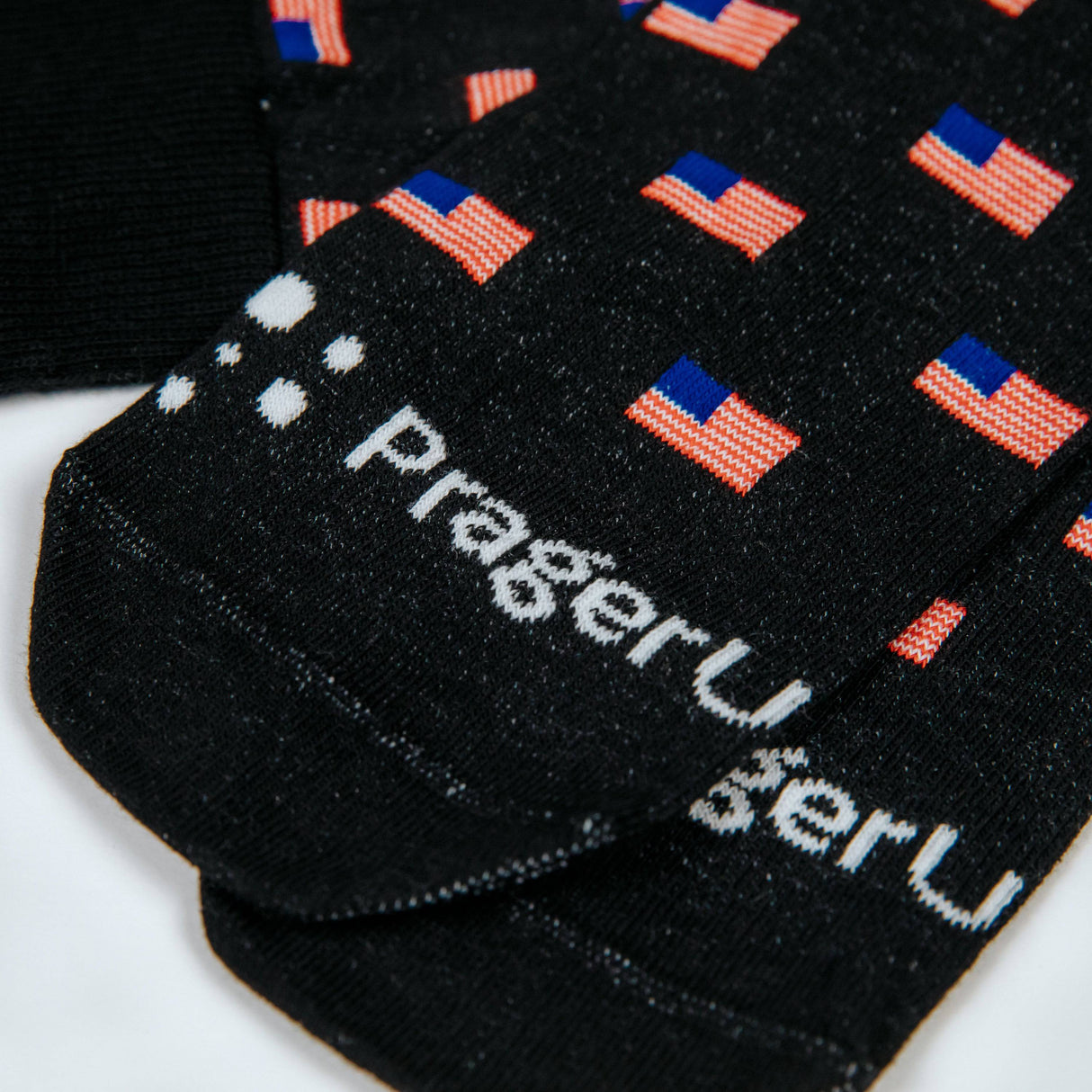 Black flag socks by PragerU featuring a colorful flag design on soft, comfortable fabric.