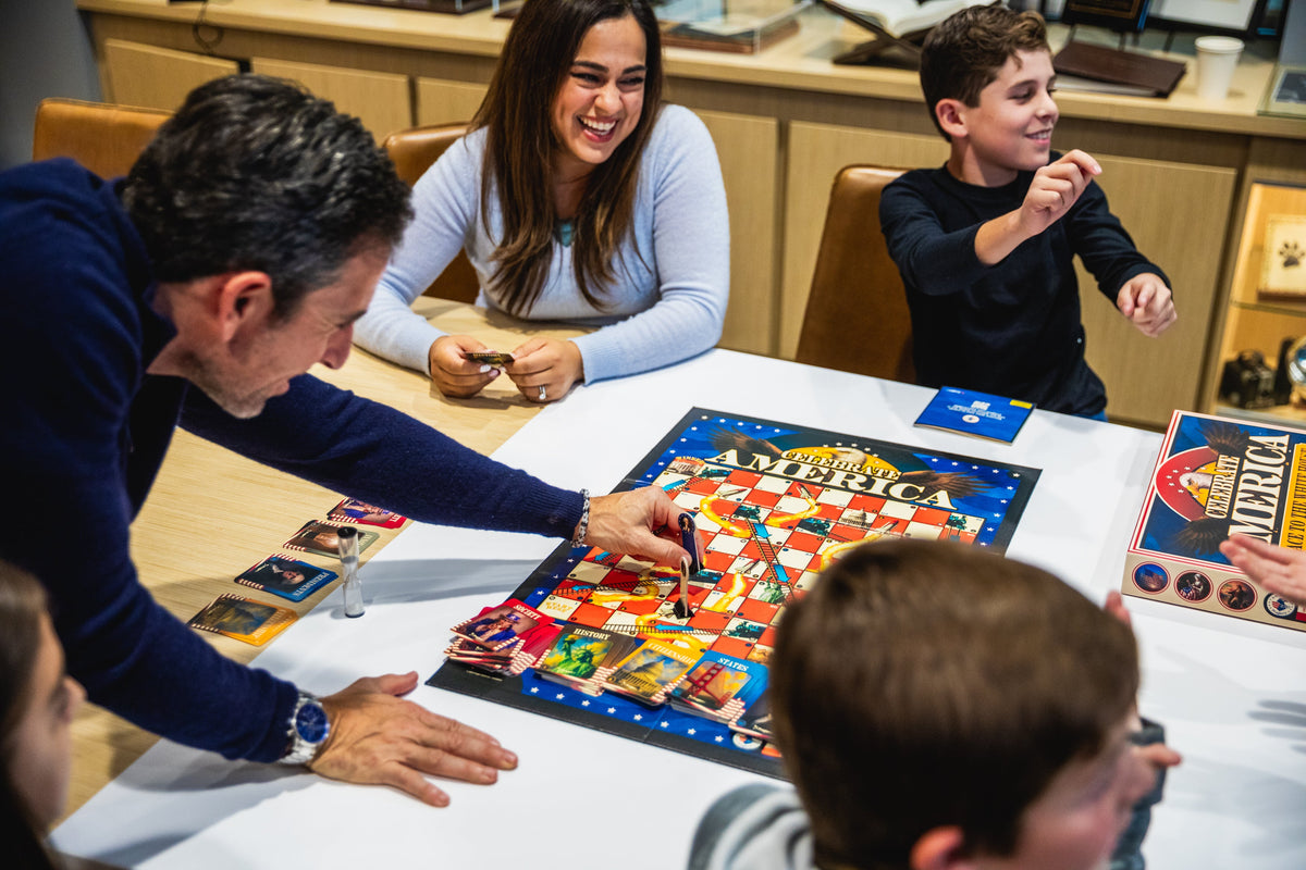 PragerU Celebrate America Race to The White House board game showing game box with patriotic design and title for family fun.