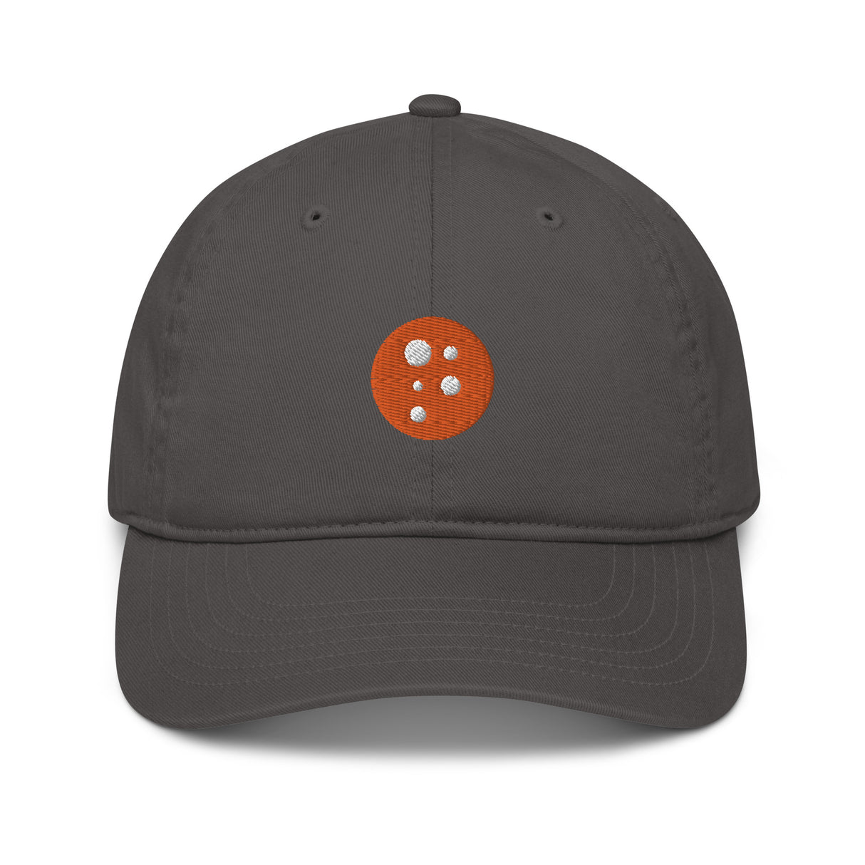 PragerU Dot baseball hat with navy brim and white logo, casual hat style, made by PragerU.