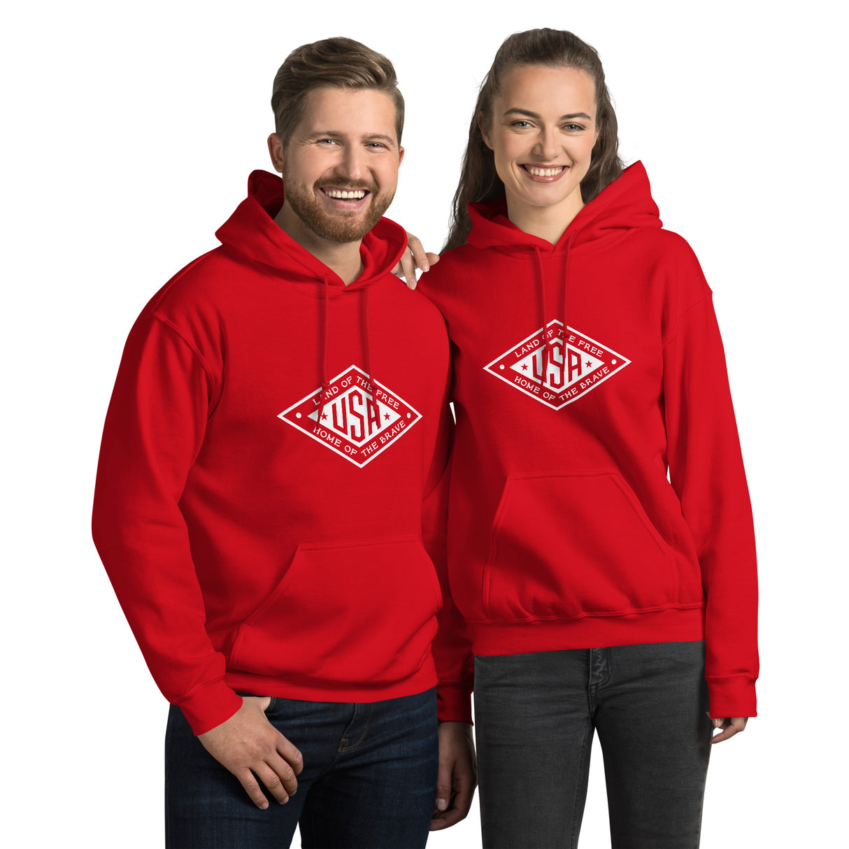 White logo hoodie from PragerU featuring "Land of the Free USA" design, casual fit, and comfortable fabric.