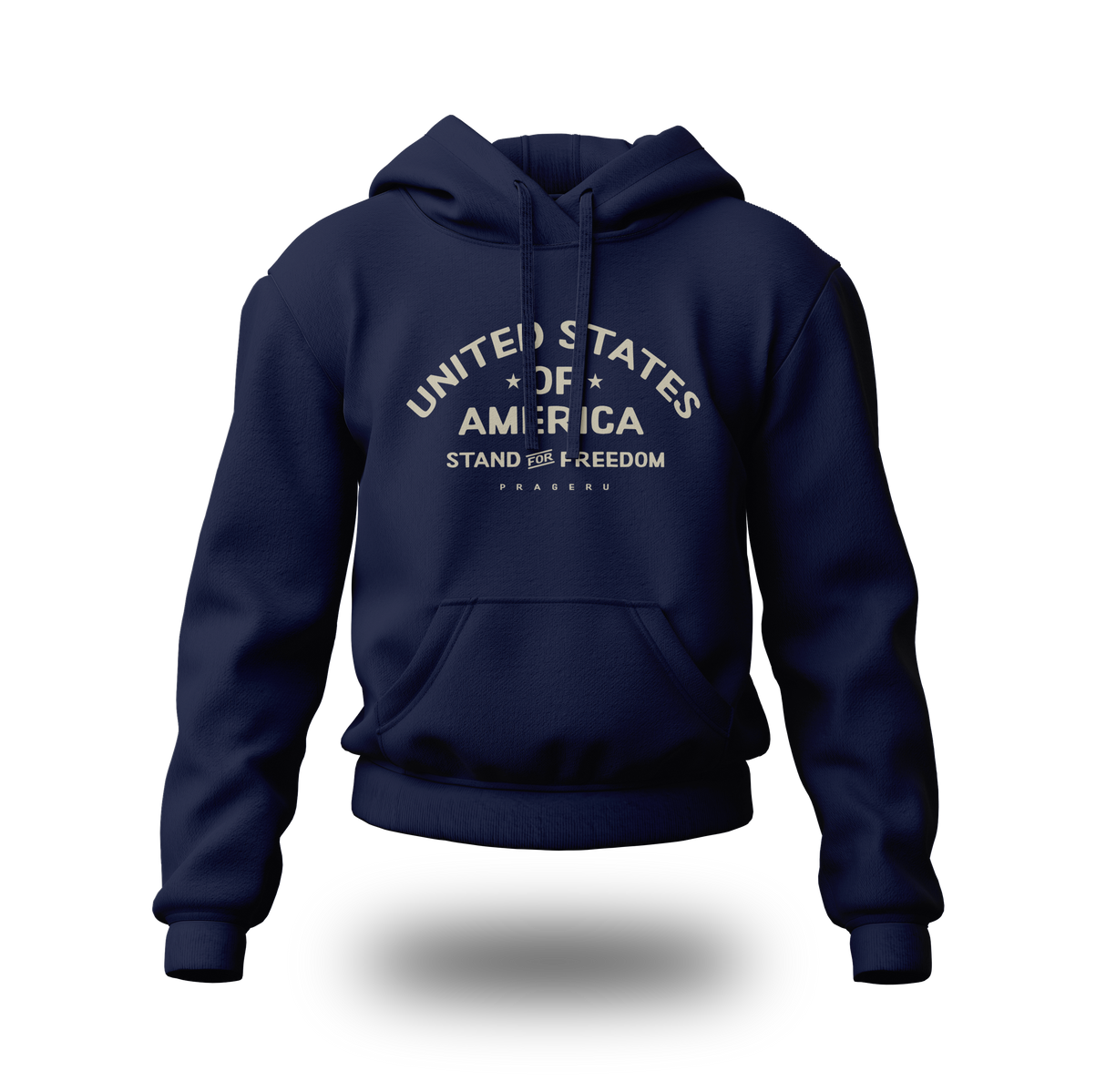 Beige PragerU Stand for Freedom hoodie with logo, casual long-sleeve hoodie displayed on a plain background.