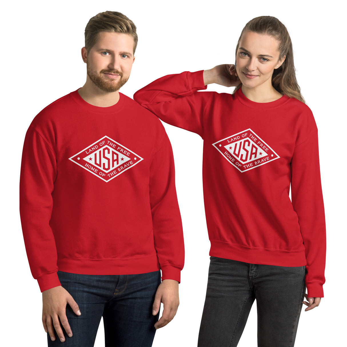 White Land of the Free USA sweatshirt by PragerU with a prominent white logo on the front, casual and comfortable apparel.