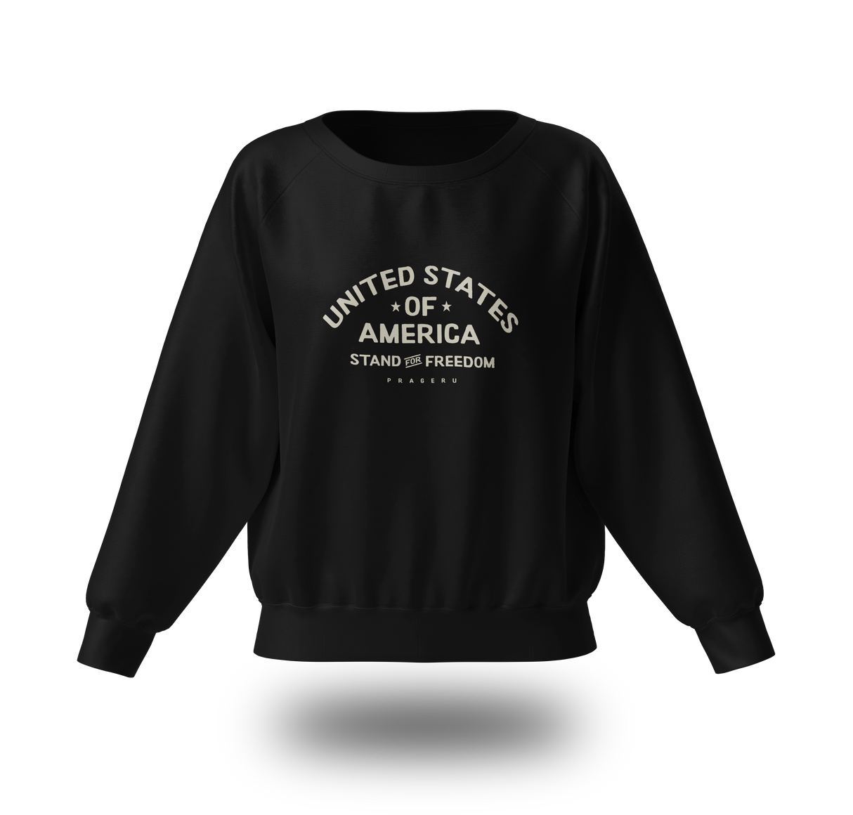 PragerU beige logo sweatshirt with "Stand for Freedom" text, casual crewneck style, showing front view with logo detail.
