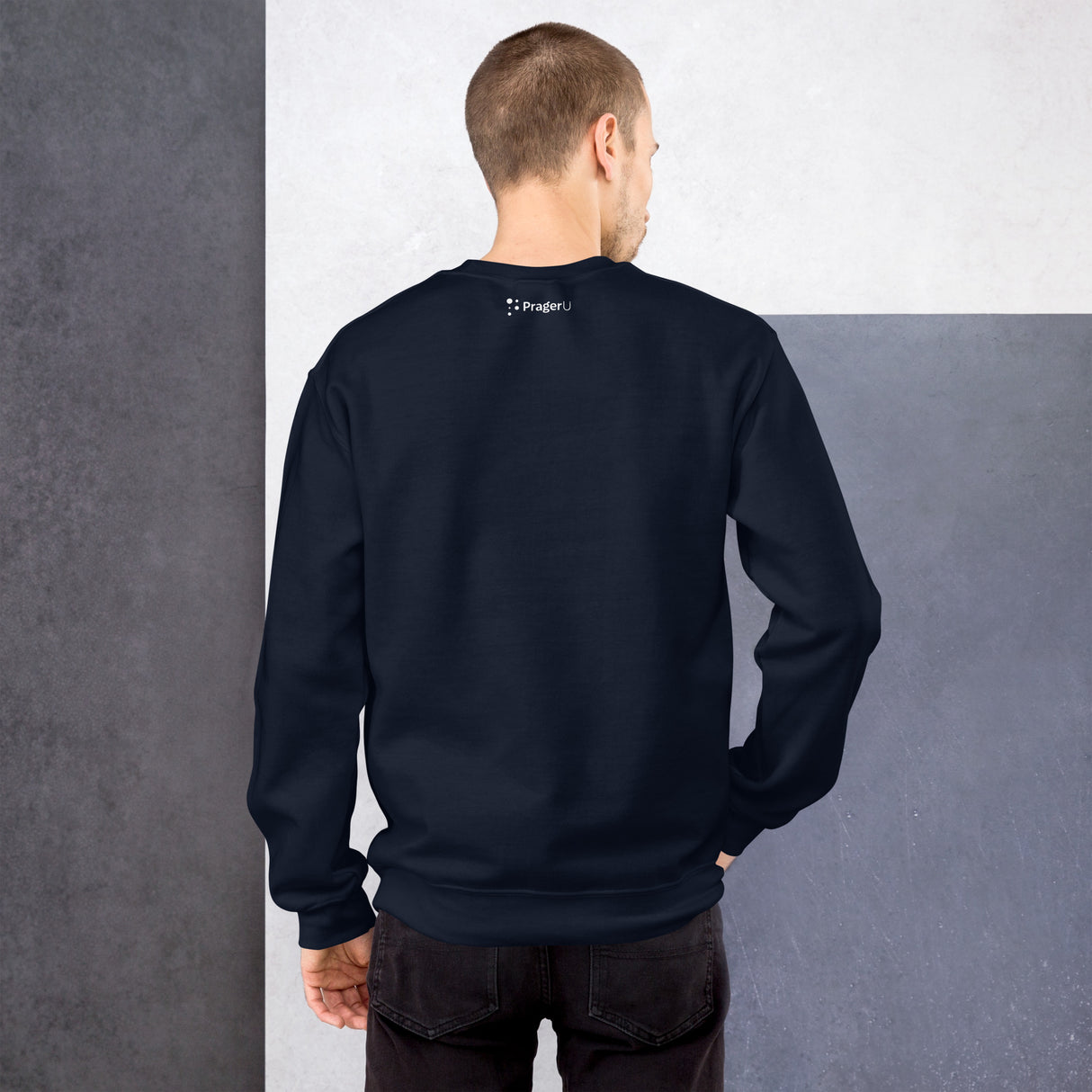 Red emblem on PragerU Freedom Eagle sweatshirt, casual unisex sweatshirt with patriotic design and comfortable fit.