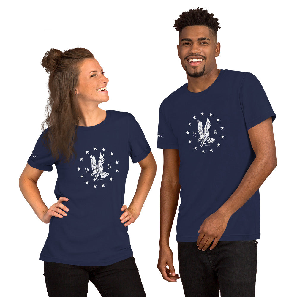 White Freedom Eagle T-shirt by PragerU featuring a bold eagle emblem on the front. Men's size small.
