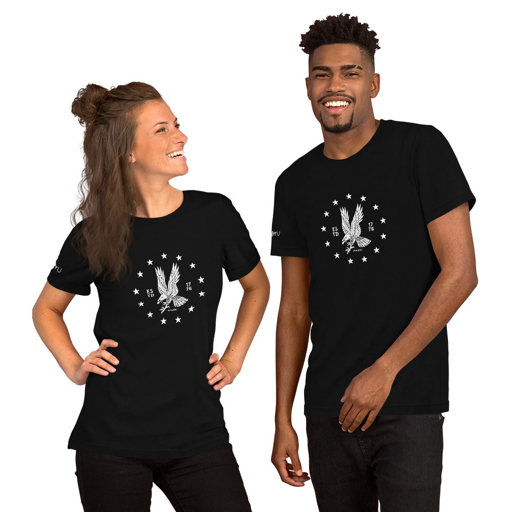 PragerU Freedom Eagle T-Shirt in white with black emblem, featuring a patriotic eagle design on a casual crewneck tee.