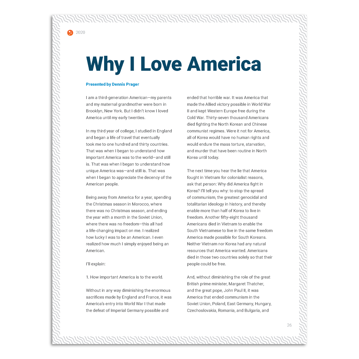 PragerU 2020 video scripts PDF e-book with typed script pages, including handwritten notes and annotations.