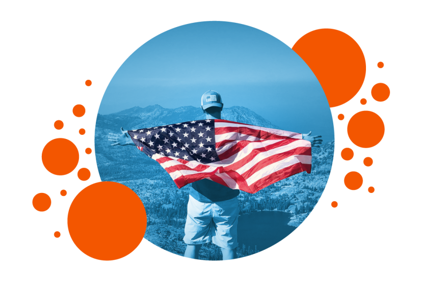 PragerU USA outdoor flag with stars and stripes, fluttering on a pole, suitable for display outside.