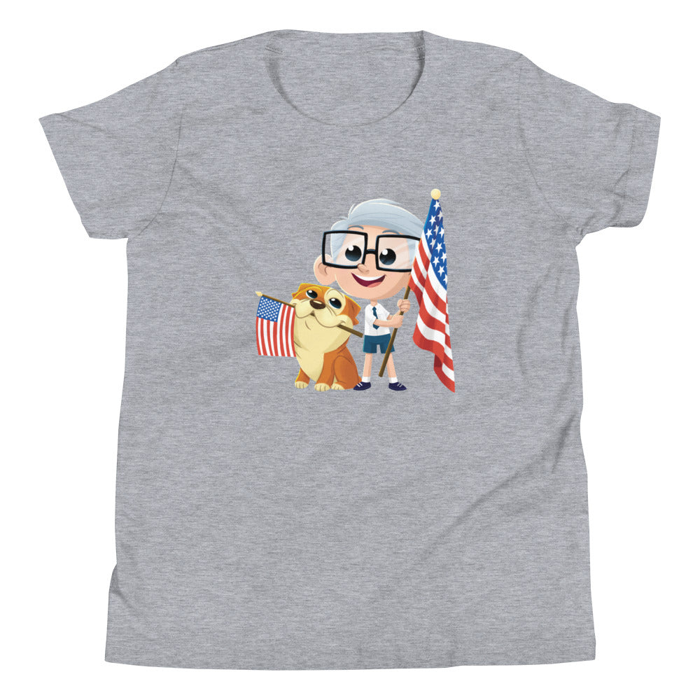 Young Dennis & Otto Youth Short Sleeve T-Shirt by PragerU, featuring colorful cartoon characters on a casual cotton T-shirt.