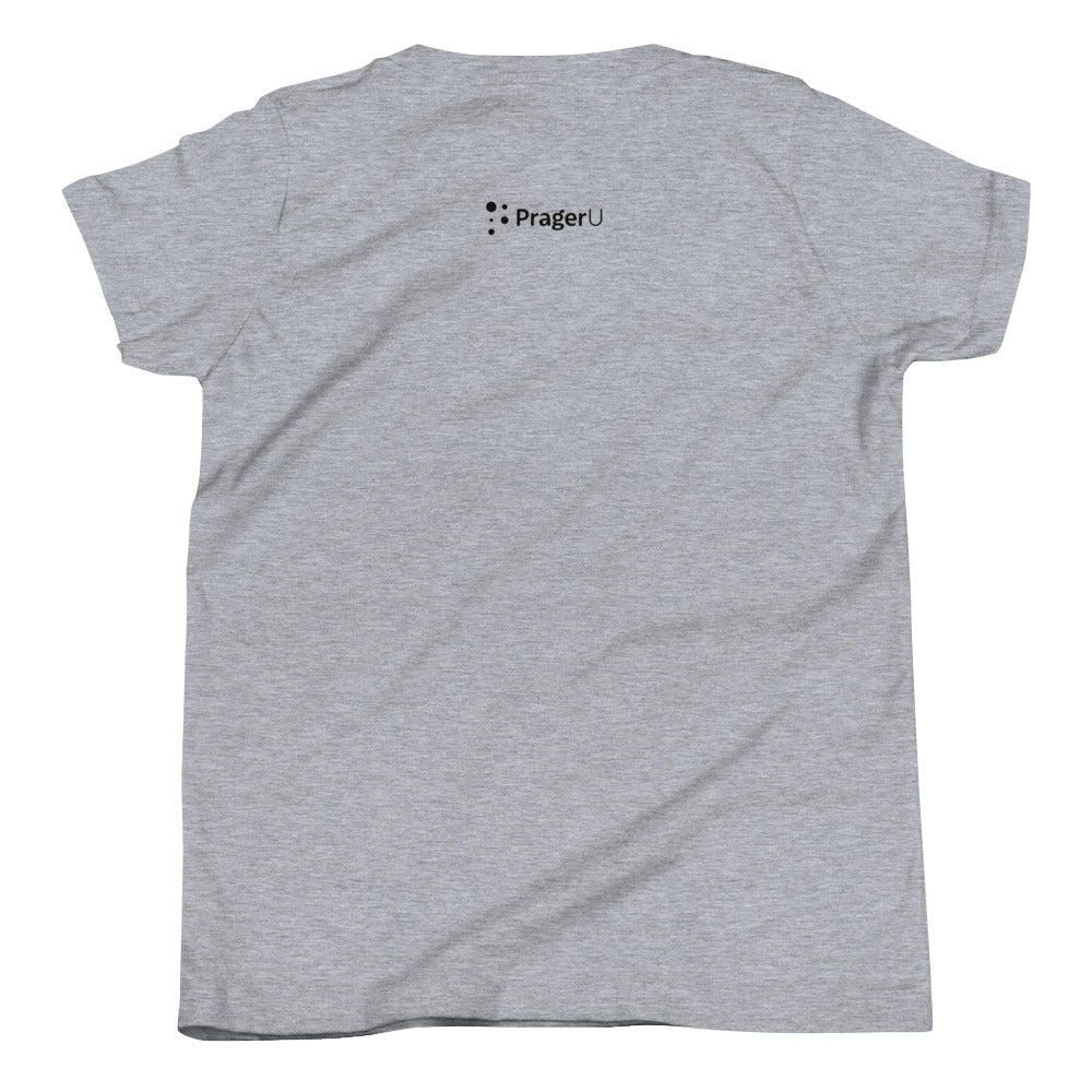 Youth short sleeve T-shirt from PragerU featuring a young Dennis & Otto design, made from comfortable fabric.