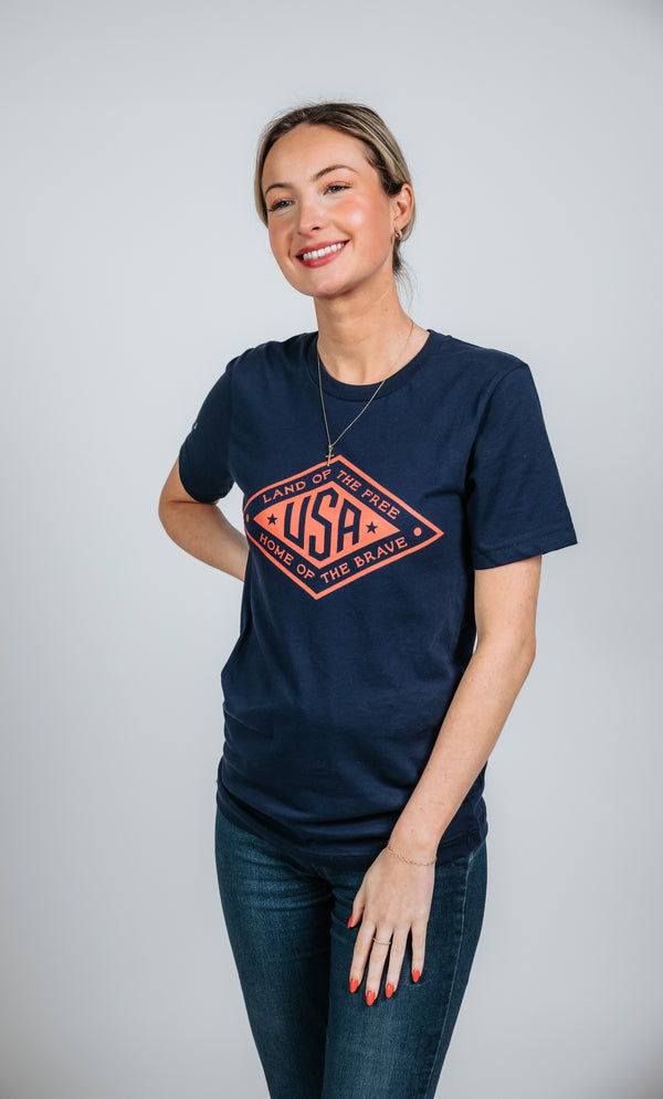 Land of the Free USA Tee Red Logo