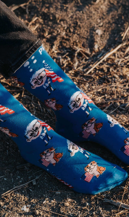 PragerU Classic Sock 3-Pack featuring colorful Dennis and Otto characters, casual ankle socks for everyday wear.