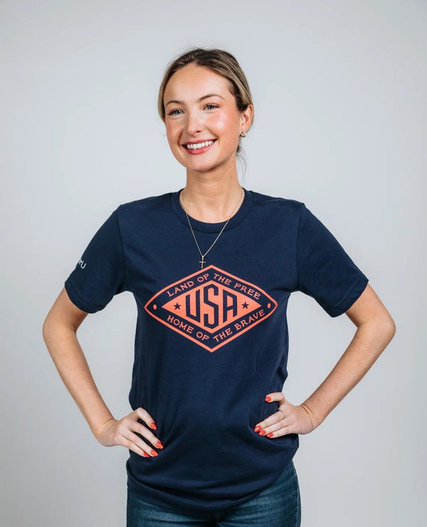 Land of the Free USA Tee–Red Logo