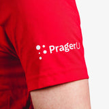 White PragerU Make Education Great Again (MEGA) T-Shirt with bold printed text on front, casual fit, and short sleeves.
