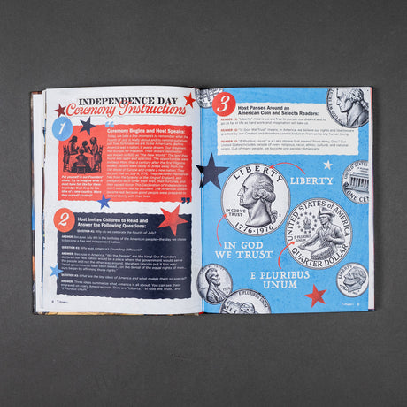 Book cover of "An American Tradition: The Independence Day Ceremony" by PragerU, featuring patriotic imagery and American symbols.
