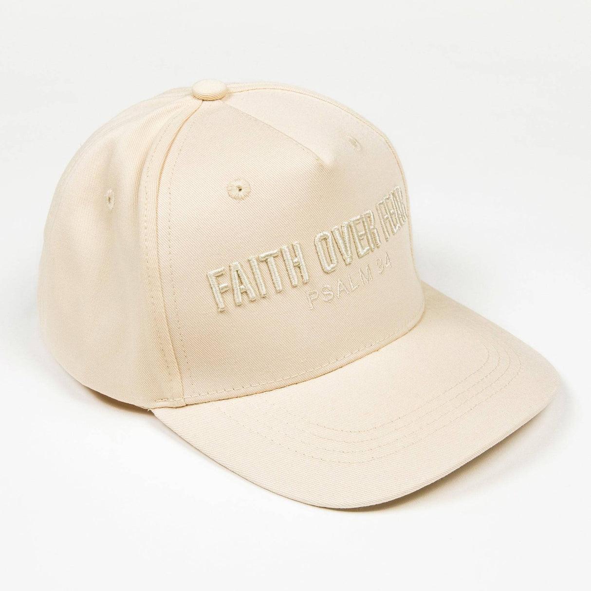 PragerU Faith Over Fear hat with embroidered text, casual baseball cap style, in black with adjustable strap.