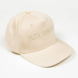 PragerU Faith Over Fear hat with embroidered text, casual baseball cap style, in black with adjustable strap.