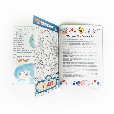 Inside view of PragerU Otto's Tales "Let's Meet" collection with six books, showing colorful covers and pages.