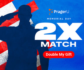 Support PragerU with a tax-deductible donation; image shows Memorial Day soldiers silhouette commemorating service and sacrifice.