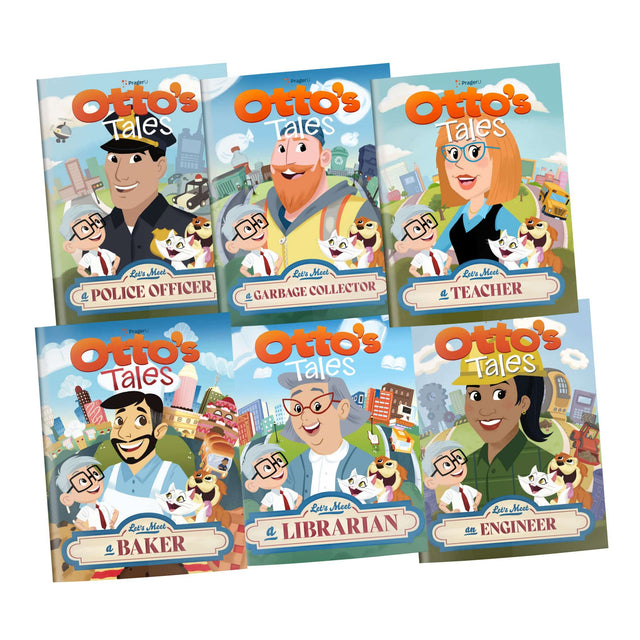 Set of six PragerU Otto's Tales books from the "Let's Meet" collection, featuring colorful covers and engaging illustrations.