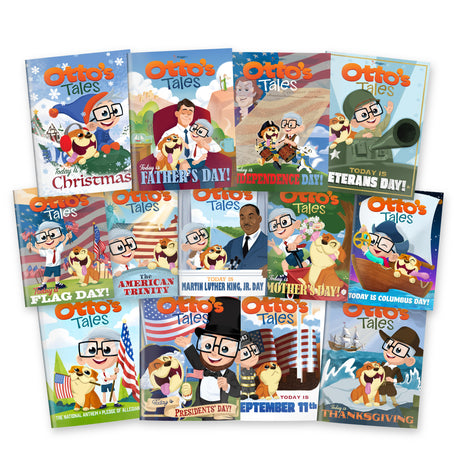 PragerU Otto's Tales: Complete "Today Is" collection of 13 books, colorful covers, stacked in an inviting display.