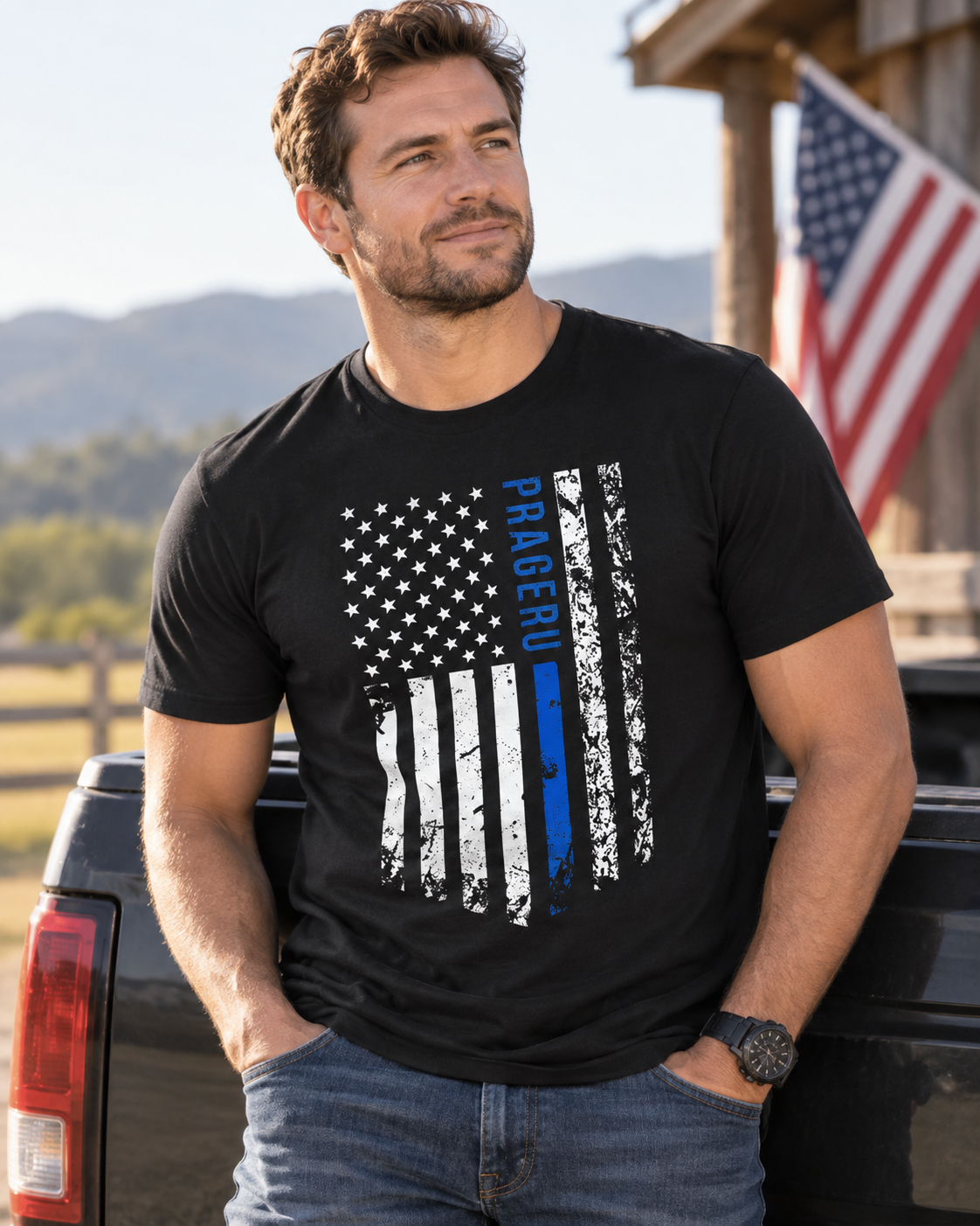 PragerU Back the Blue Distressed Flag Shirt