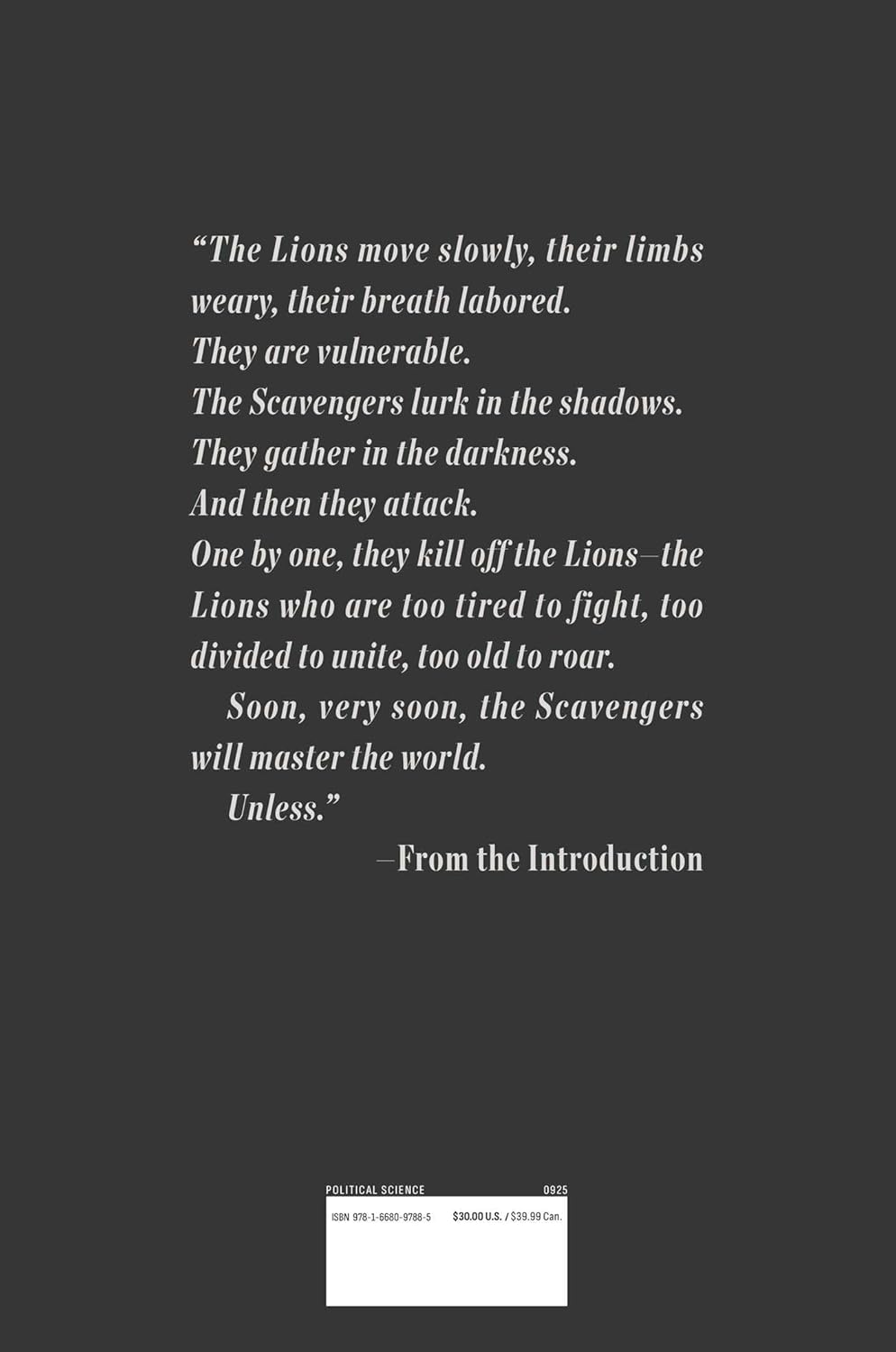 Book cover of "Lions and Scavengers: The True Story of America and Her Critics" by Ben Shapiro, published by Threshold Editions.