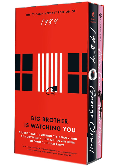 Signet Book George Orwell box set featuring 1984 and Animal Farm with book covers and titles visible.