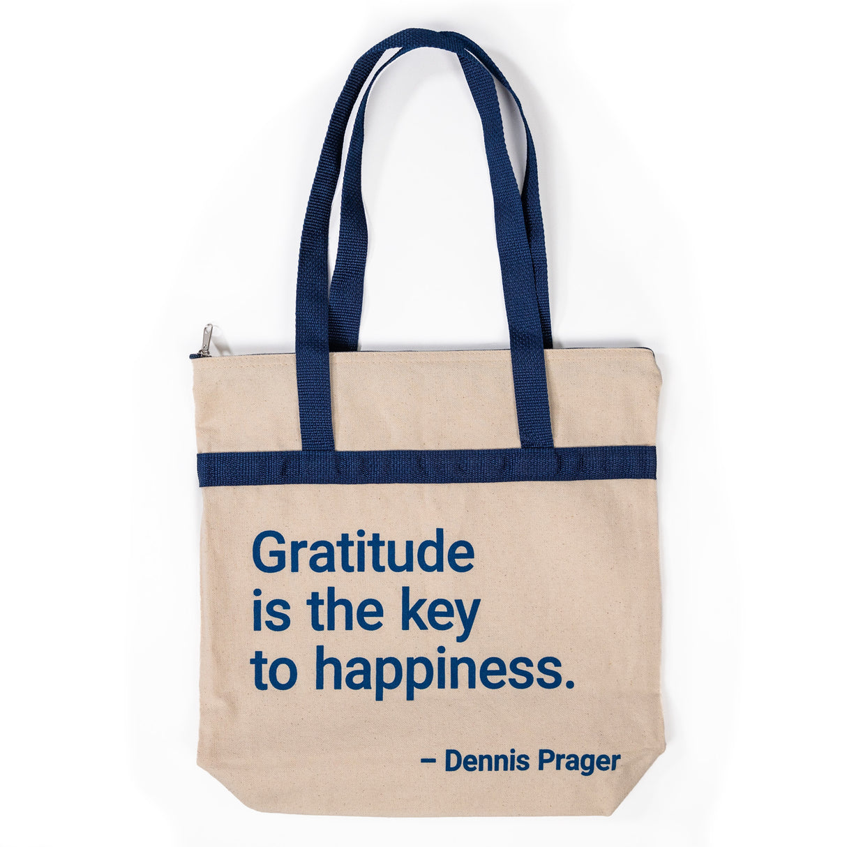 PragerU tote bag with printed logo, made of durable fabric, featuring shoulder straps and spacious interior.