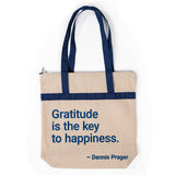 PragerU tote bag with printed logo, made of durable fabric, featuring shoulder straps and spacious interior.