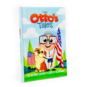 PragerU Otto's Tales book with hardcover cover, featuring stories about the national anthem and pledge of allegiance.