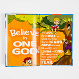 Children's book titled "The 10 Commandments" by PragerU, featuring colorful cover art with illustrations for kids.