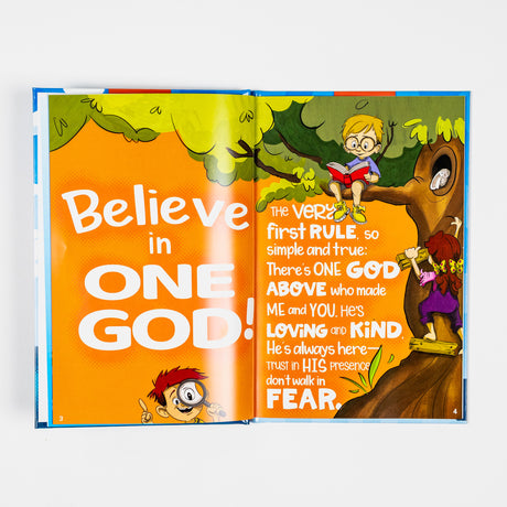 Children's book titled "The 10 Commandments" by PragerU, featuring colorful cover art with illustrations for kids.