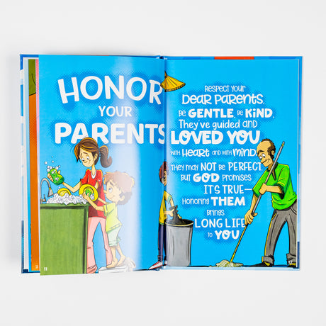 Children's book by PragerU titled "The 10 Commandments," featuring colorful illustrations and large text on the cover.
