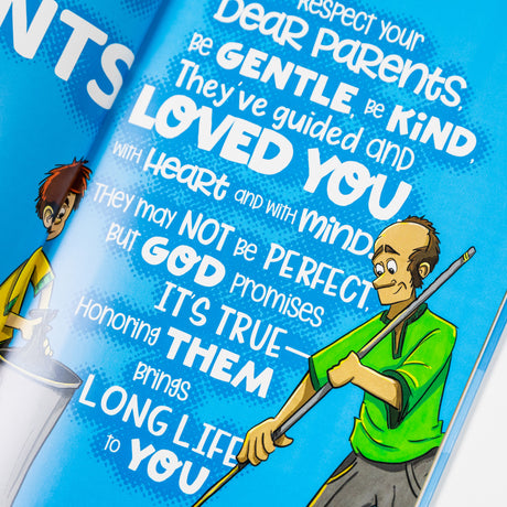 Children's book titled "The 10 Commandments" by PragerU, featuring colorful illustrations on the cover.