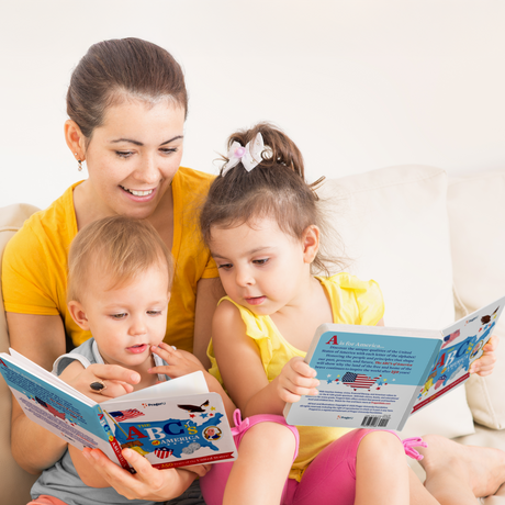 PragerU The ABCs of America board book for babies and toddlers, featuring colorful pages with alphabet and American symbols.