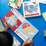 PragerU The ABCs of America board book for babies and toddlers showing colorful alphabet pages with patriotic themes.