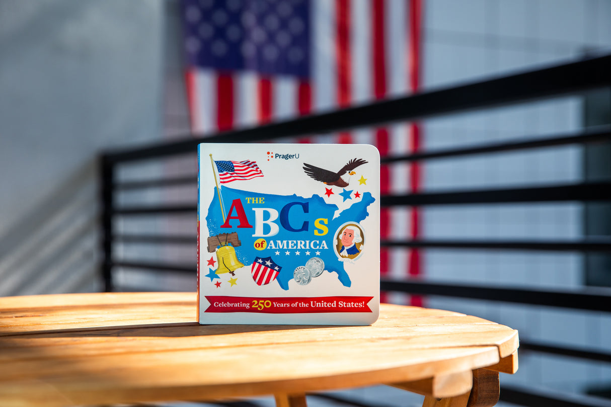 PragerU The ABCs of America board book for babies and toddlers, featuring colorful alphabet illustrations and American-themed images.