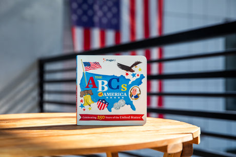 PragerU The ABCs of America board book for babies and toddlers, featuring colorful illustrations of American symbols and letters.