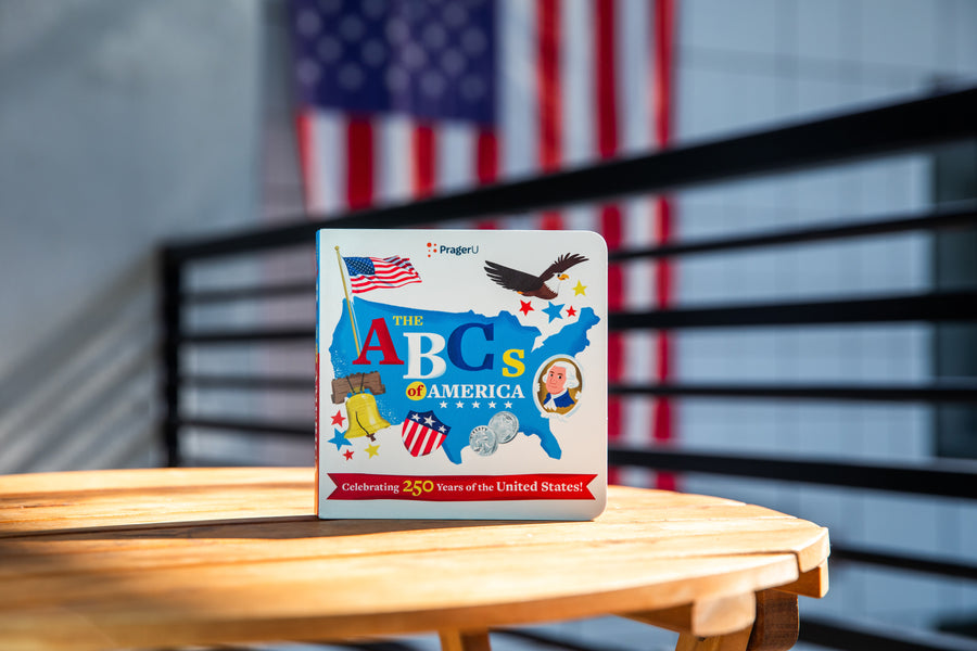 PragerU The ABCs of America board book for babies and toddlers, featuring colorful illustrations of American symbols and letters.