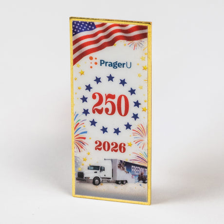 2026 America 250 Pin of the Year by PragerU featuring the American flag and patriotic design.