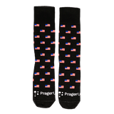 Black Flag Socks by PragerU featuring patriotic flag design, made of comfortable material for everyday wear.