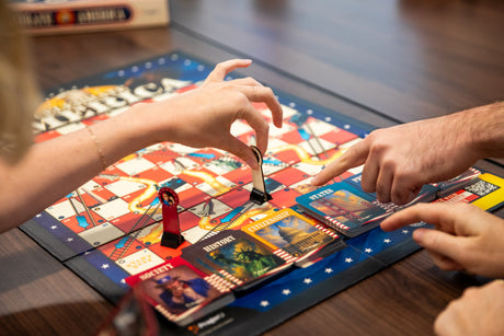 PragerU Celebrate America Race to The White House board game showing game box with patriotic design and game pieces.