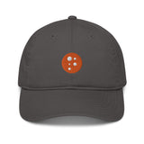 PragerU Dot baseball hat with navy brim and white logo, casual hat style, made by PragerU.