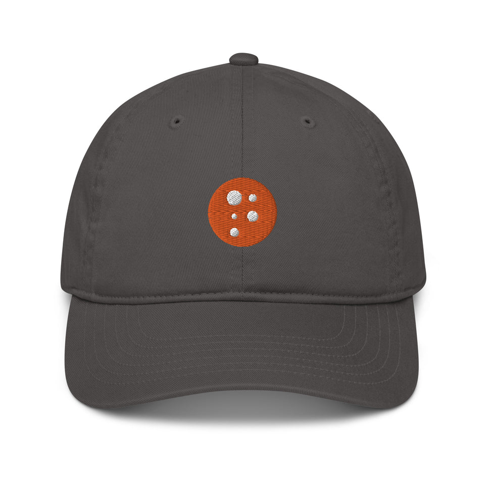 PragerU Dot baseball hat with navy brim and white logo, casual hat style, made by PragerU.