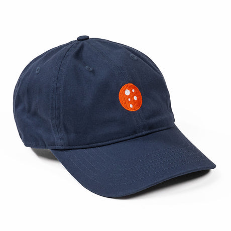 PragerU Dot baseball hat featuring a blue brim and logo, casual unisex hat with adjustable strap for a comfortable fit.