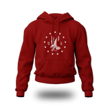 White emblem on black PragerU Freedom Eagle hoodie, showing the front view of the casual hoodie with hood and logo.