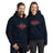 Black PragerU Land of the Free USA hoodie with red logo on the front, showcasing patriotic design and comfortable fit.