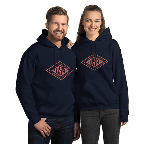 Black PragerU Land of the Free USA hoodie with red logo on the front, showcasing patriotic design and comfortable fit.