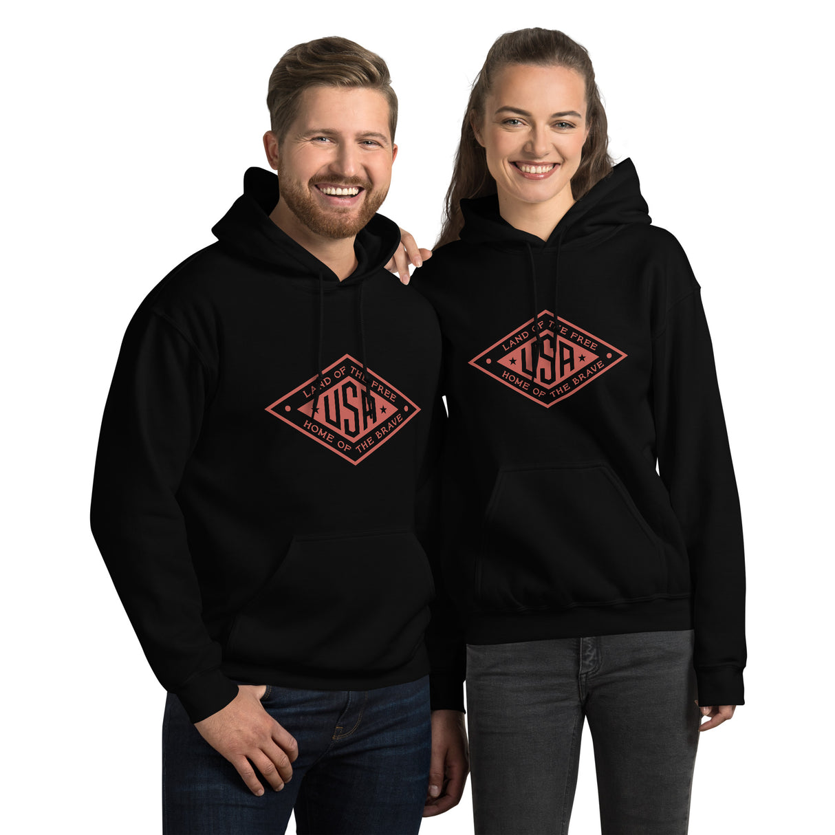 PragerU Land of the Free USA hoodie in black with red logo, featuring a casual fit and comfortable fabric for everyday wear.
